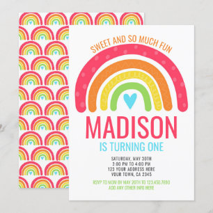 Moderne regenboog eerste verjaardag kaart