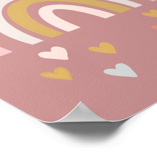 Moderne regenboog en hart geloven in Unicorns roze Poster (Hoek)
