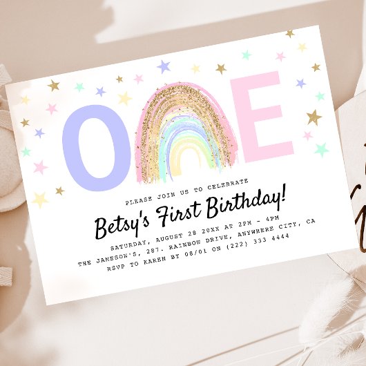 Moderne regenboog en sterren 'ONE' 1e verjaardag Kaart