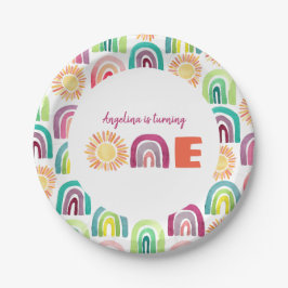 Moderne regenboog en zondst 1ste verjaardag Waterv Papieren Bordje