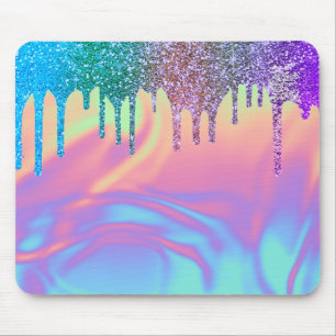 Moderne Regenboog Glitter Drips Ombre Holografisch Muismat