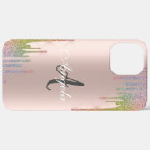 Moderne Regenboog Glitter Drips Roze Goud, Monogra Case-Mate iPhone Case (Achterkant / Rechts)