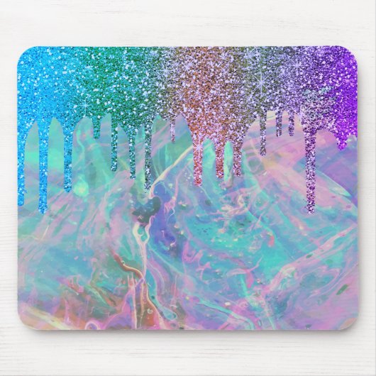 Moderne Regenboog Glitter Druppels Opal Muismat (Voorkant)
