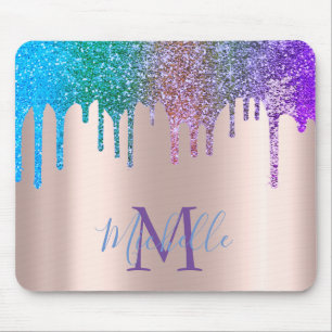 Moderne Regenboog Glitter Druppels Roze Gouden Mon Muismat