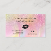 Moderne regenboog glitter marmer meisjesroze make- visitekaartje (Achterkant)