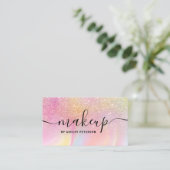 Moderne regenboog glitter marmer meisjesroze make- visitekaartje (Staand voorkant)