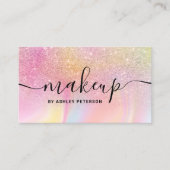 Moderne regenboog glitter marmer meisjesroze make- visitekaartje (Voorkant)
