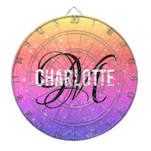 Moderne regenboog glitter monogram naam dart board