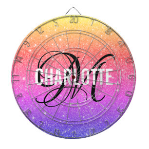 Moderne regenboog glitter monogram naam dart board dartbord