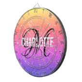 Moderne regenboog glitter monogram naam dart board dartbord (Voorkant Rechts)