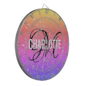 Moderne regenboog glitter monogram naam dart board dartbord (Voorkant Links)