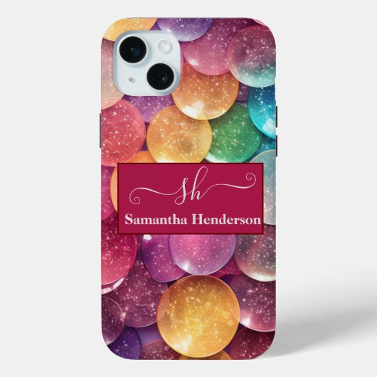 Moderne Regenboog Glitter Monogrammed Chic Custom Case-Mate iPhone Case (Achterkant)