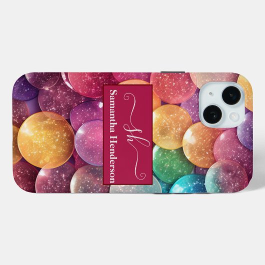 Moderne Regenboog Glitter Monogrammed Chic Custom Case-Mate iPhone Case (Achterkant (horizontaal))