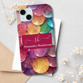 Moderne Regenboog Glitter Monogrammed Chic Custom iPhone 15 Mini Hoesje