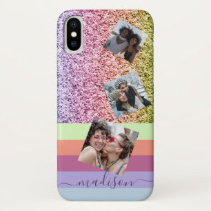 Moderne regenboog Glitter Photo Collage Monogram Case-Mate iPhone Case