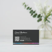 Moderne Regenboog Glitter & Zwarte Kapper QR Code Visitekaartje (Staand voorkant)