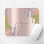 Moderne regenboog glitters rose goud monogram muismat (Met muis)