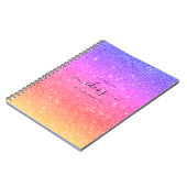 Moderne regenboog glitterscript naam notitieboek (Linkerzijde)