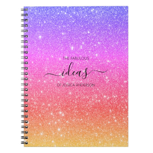 Moderne regenboog glitterscript naam notitieboek (Voorkant)