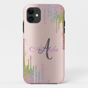 Moderne regenboog glitterslierten, roosgoud, Monog Case-Mate iPhone Case