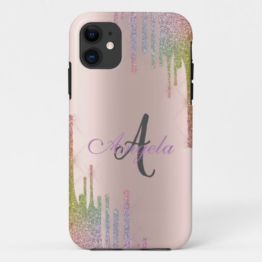Moderne regenboog glitterslierten, roosgoud, Monog Case-Mate iPhone Case (Achterkant)