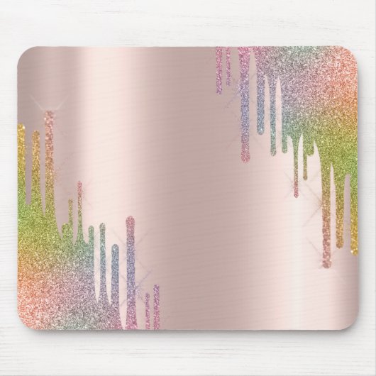 Moderne regenboog glitterspetters roosgoud muismat (Voorkant)