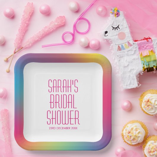 Moderne regenboog holografische verloop bruidsdouc papieren bordje (Feest)