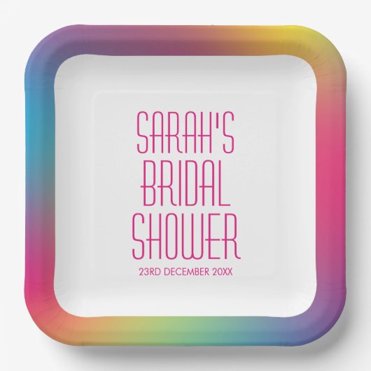 Moderne regenboog holografische verloop bruiloft f papieren bordje (Voorkant)