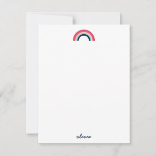 Moderne Regenboog in Blauwe Script Naam Notitiekaartje