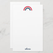 Moderne regenboog in blauwe scriptnaam briefpapier (Voorkant / Achterkant)