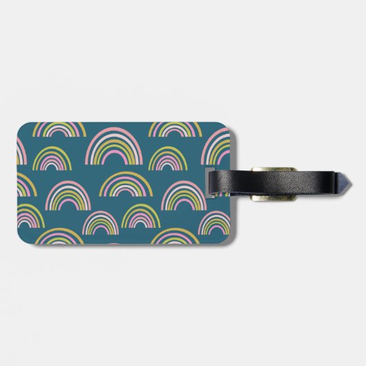 Moderne regenboog in roze, groen en donkerblauw bagagelabel (Achterkant horizontaal)