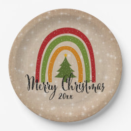 Moderne Regenboog Kerstboom 20xx Jaar 9 toevoegen" Papieren Bordje