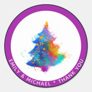 Moderne Regenboog Kerstboom Aangepast Ronde Sticker