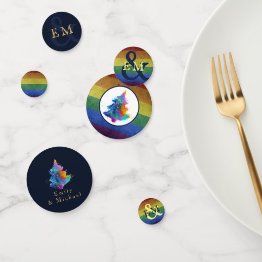 Moderne Regenboog Kerstboom Aangepaste Monogram Bl Confetti (Groep)