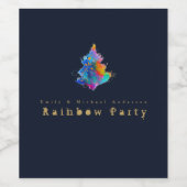Moderne Regenboog Kerstboom Marine Blauw Goud Wijn Etiket (Enkel label)