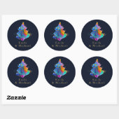 Moderne Regenboog Kerstboom Marineblauw Op Maat Ge Ronde Sticker (Vel)