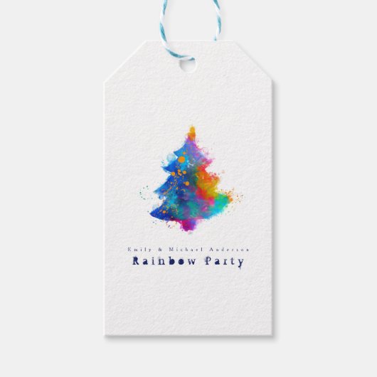 Moderne Regenboog Kerstboom Persoonlijk Cadeaulabel (Voorkant)