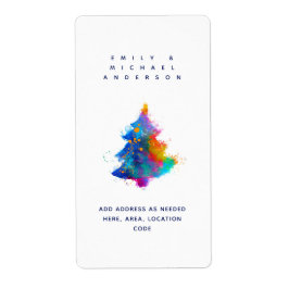 Moderne Regenboog Kerstboom Verticale Adres Etiket
