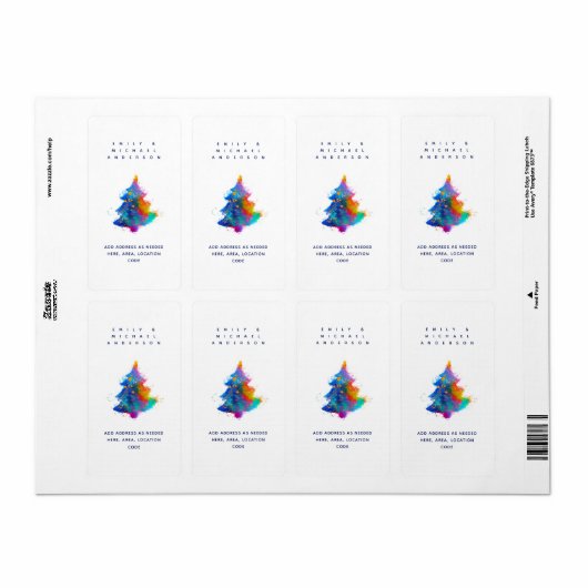 Moderne Regenboog Kerstboom Verticale Adres Etiket (Full Sheet)