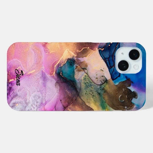 Moderne regenboog kleurrijke gemarmerde naam Case-Mate iPhone case (Achterkant (horizontaal))