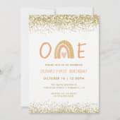 Moderne Regenboog Meisje Eerste Verjaardagsuitnodi Kaart (Voorkant)