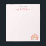 Moderne regenboog met een roze spoelroos met flora notitieblok<br><div class="desc">Cute roze boho regenboog met florals notitieblok perfect als geschenk voor leraren.</div>