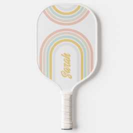 Moderne regenboog met persoonlijke naam pickleball paddle