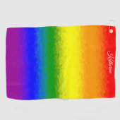 Moderne Regenboog Mozaïek Script Naam Golfhanddoek (Horizontaal)
