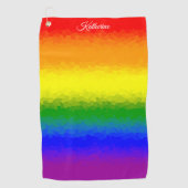 Moderne Regenboog Mozaïek Script Naam Golfhanddoek (Voorkant)