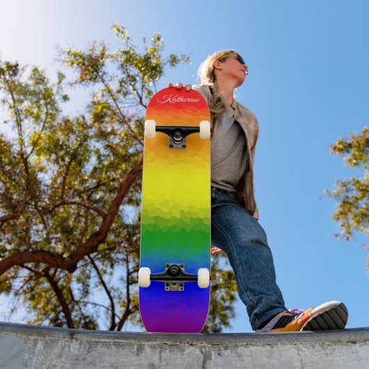 Moderne Regenboog Mozaïek Script Naam Persoonlijk Skateboard (Buiten 1)