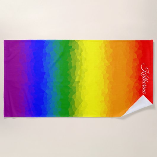 Moderne Regenboog Mozaïek Script Naam Strandlaken (Voorkant)