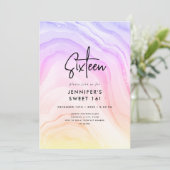 Moderne regenboog ombre marmeren foto zoet 16 kaart (Staand voorkant)