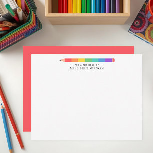 Moderne Regenboog Potlood Aangepaste Onderwijs- Notitiekaartje