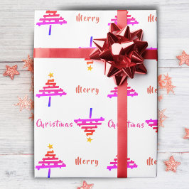 Moderne Regenboog Roze Kerstboom Patroon Vakantie Cadeaupapier